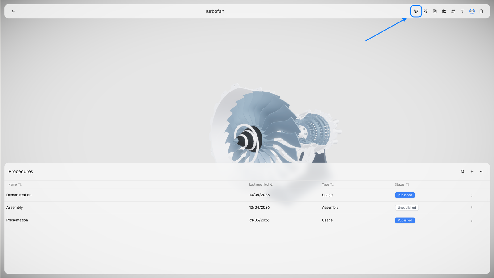 Product Home with the Product Twin icon highlighted in the top action bar.