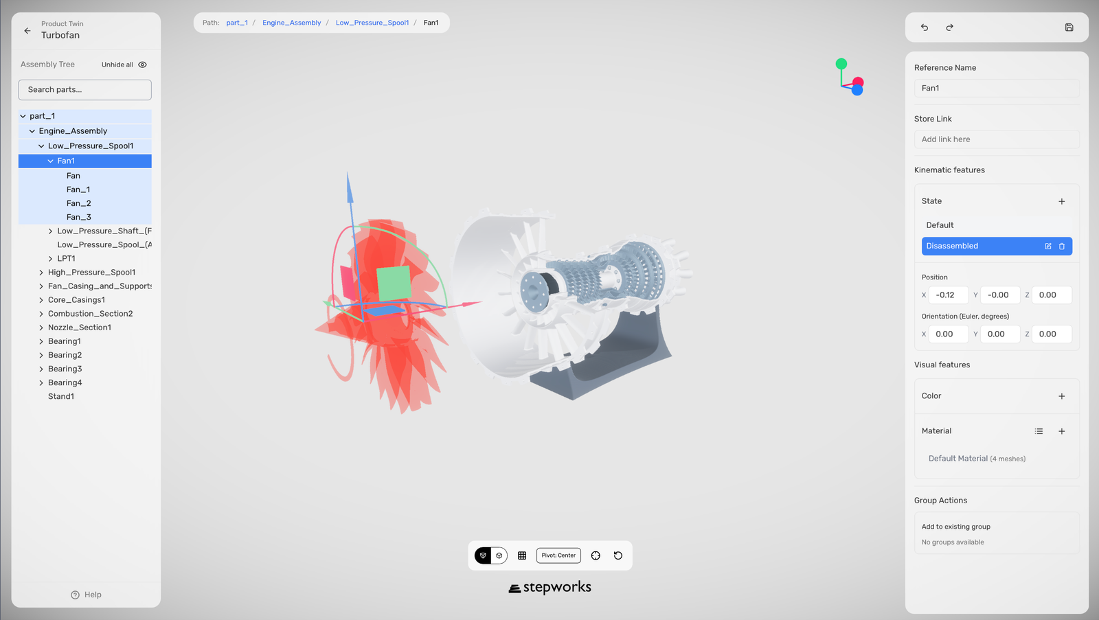 Product Twin editor with the assembly tree and the part inspector.